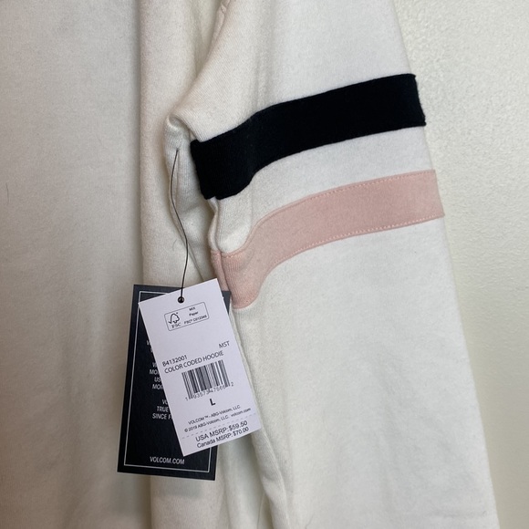 Large Women’s White Striped Fleece Quarter Zip Volcom Jacket - Picture 5 of 5